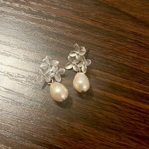 Silver and pearl drop cherry blossom earrings